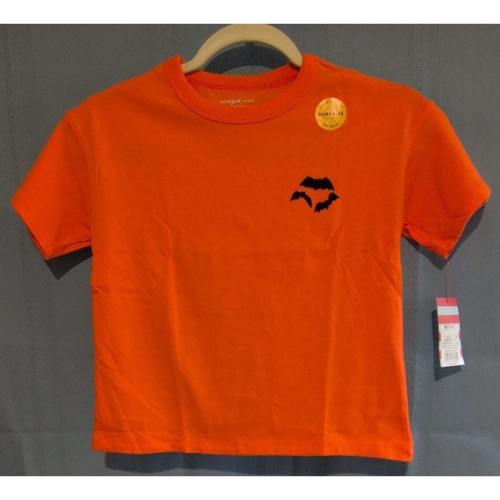 Cat & Jack Kids Orange Graphic T-shirt Halloween  Size XS 100% Cotton NWT